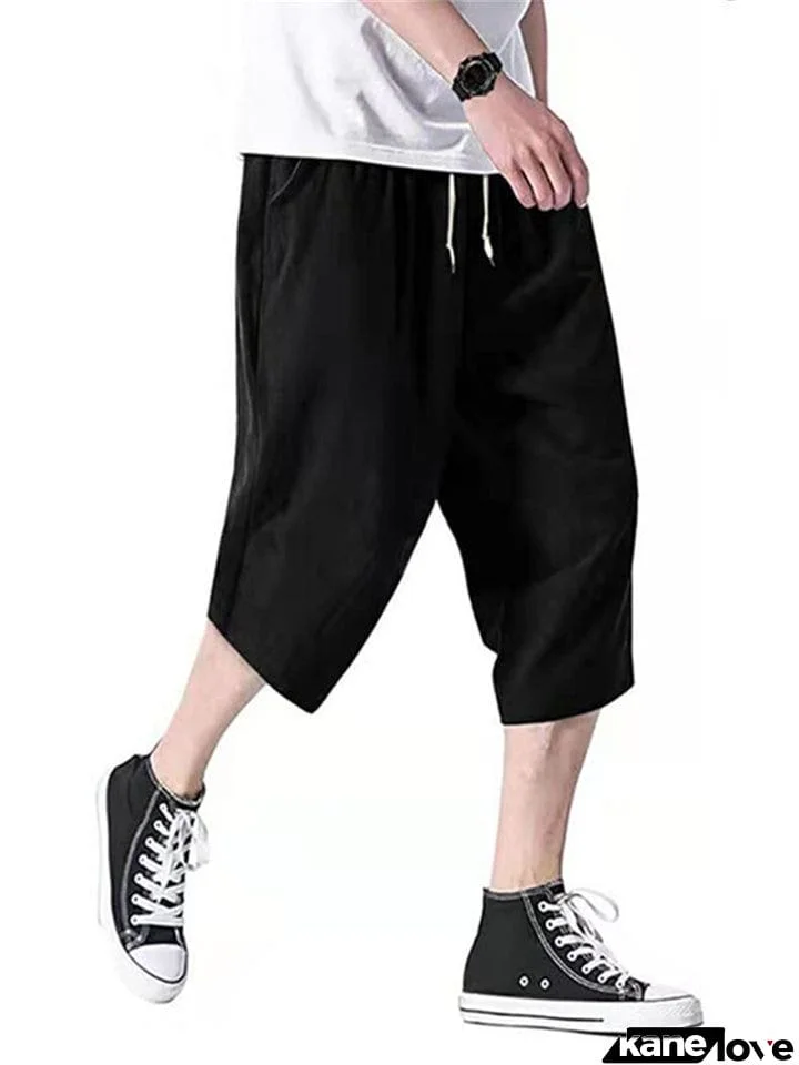 Men's Summer Cozy Loose Plus Size Cropped Pants with Pocket