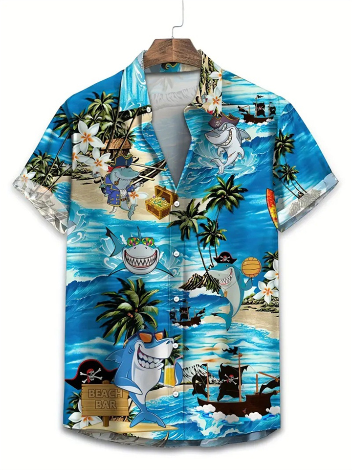 Men's Hawaii New Lapel 3D Printed Short Sleeve Shirt-JRSEE