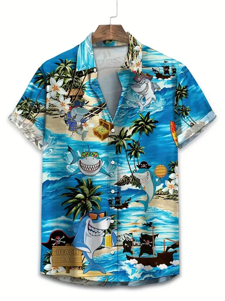 Men's Hawaii New Lapel 3D Printed Short Sleeve Shirt