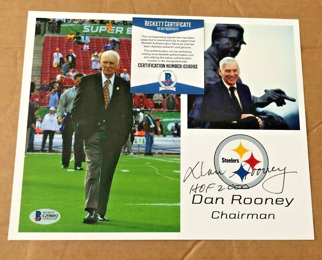 DAN ROONEY SIGNED 8X10 PITTSBURGH STEELERS Photo Poster painting W/HOF 2000 BECKETT CERTIFIED