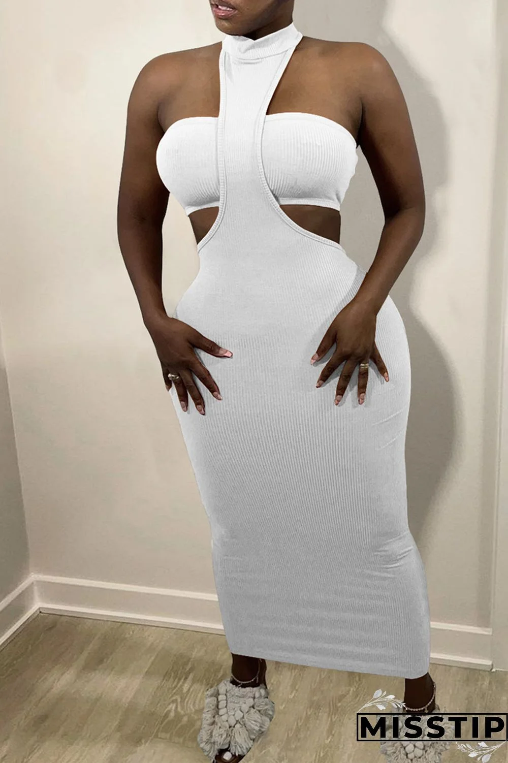 Orange Fashion Sexy Solid Hollowed Out Backless O Neck Sleeveless Two Pieces