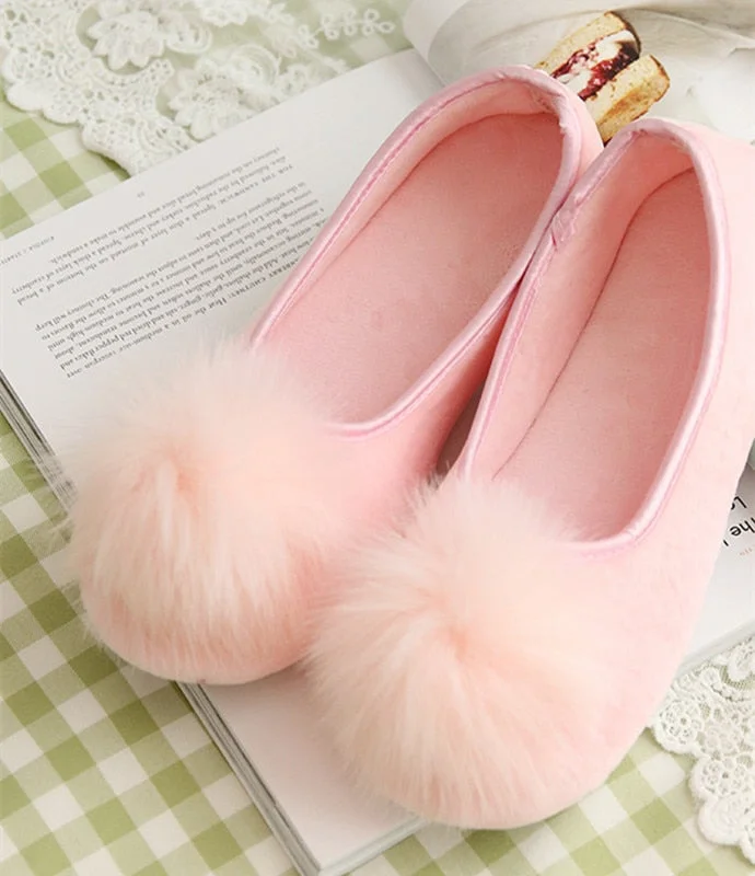 Women Shoes Ladies Home Slippers Warm Shoes Autumn and Winter Pink Super Cute Flat-heel Low-top Bag with One-legged Lazy Shoes
