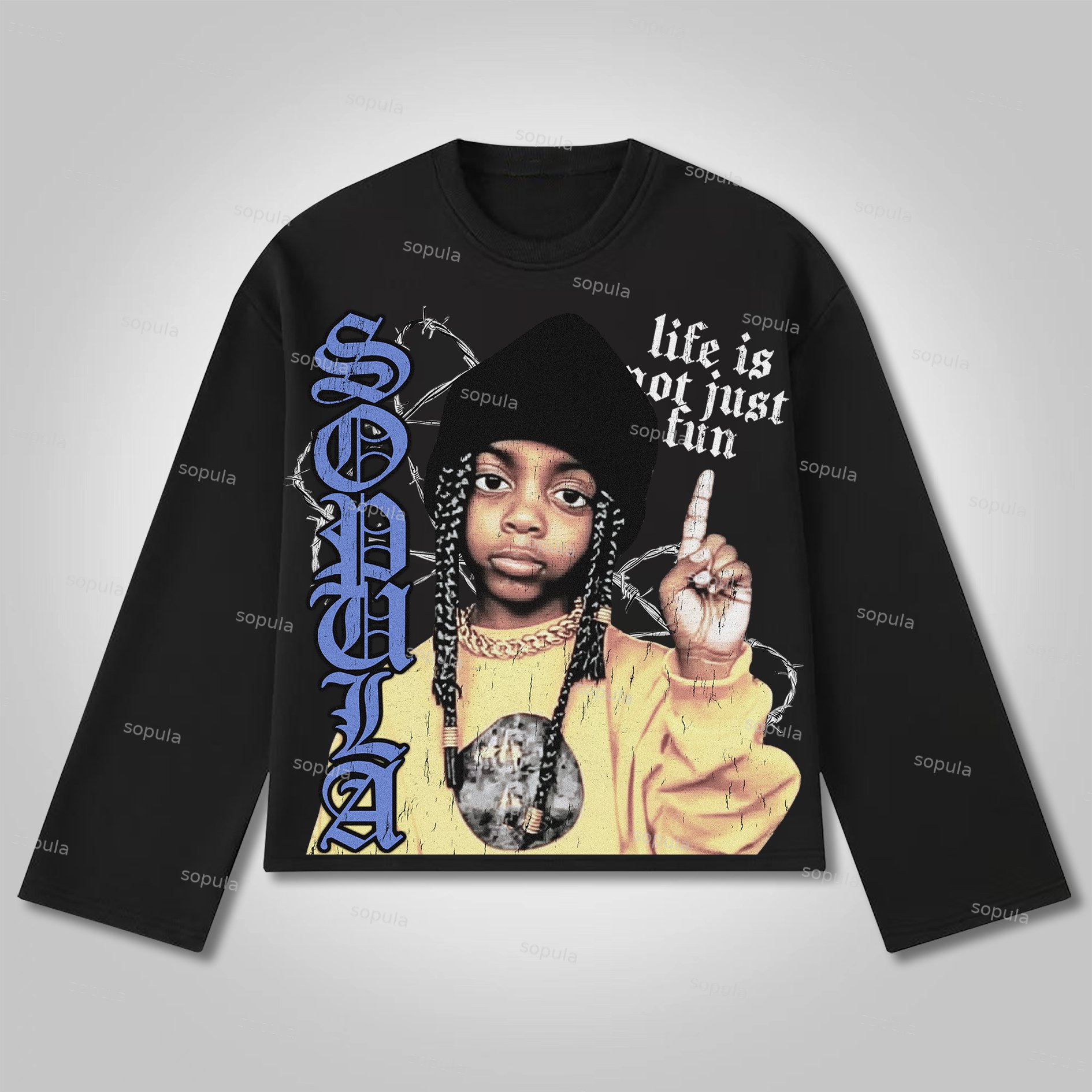 Sopula Life Is Not Just Fun.vintage Portrait Graphics Cotton Long Sleeve T-Shirt - Sopula｜Premium Graphic Tees & Graphic Clothing