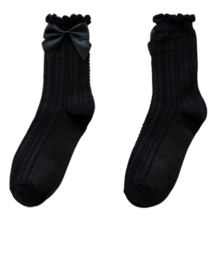Detachable Bowknot Lolita Cotton Jk Uniform Tube Lace Bubble Socks LC0009-
