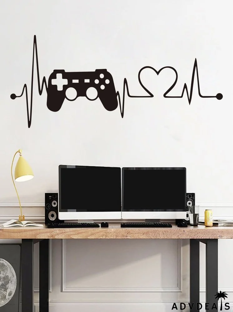 Gamepad & Heartbeat Print Wall Sticker