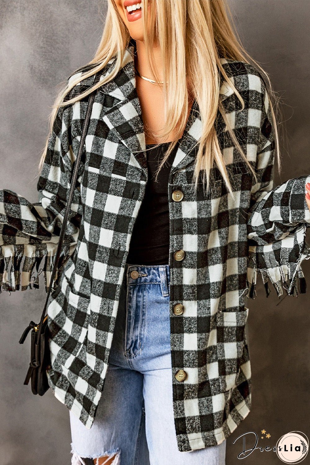 Fringed Plaid Print Shacket