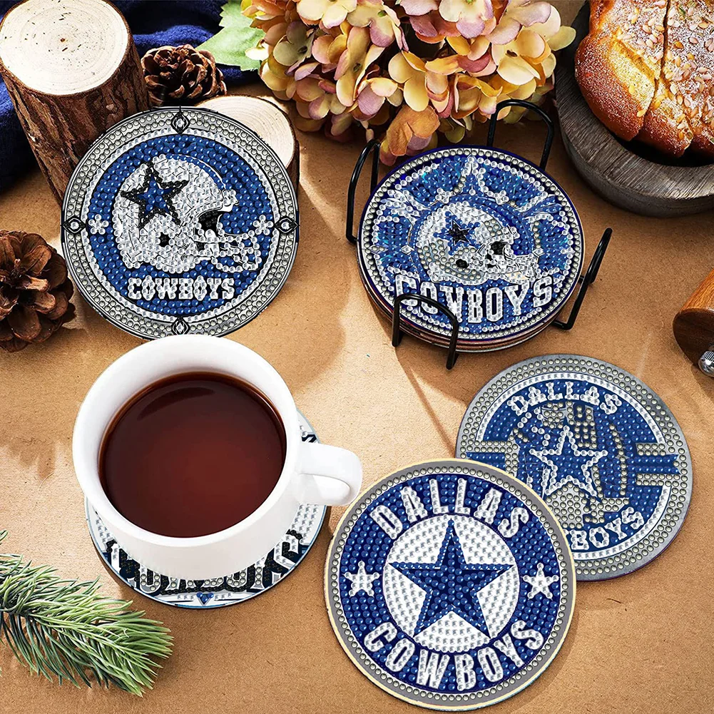 Dallas Cowboys 6pcs DIY Diamond Painting Acrylic Coasters Holder for Beginner Adult