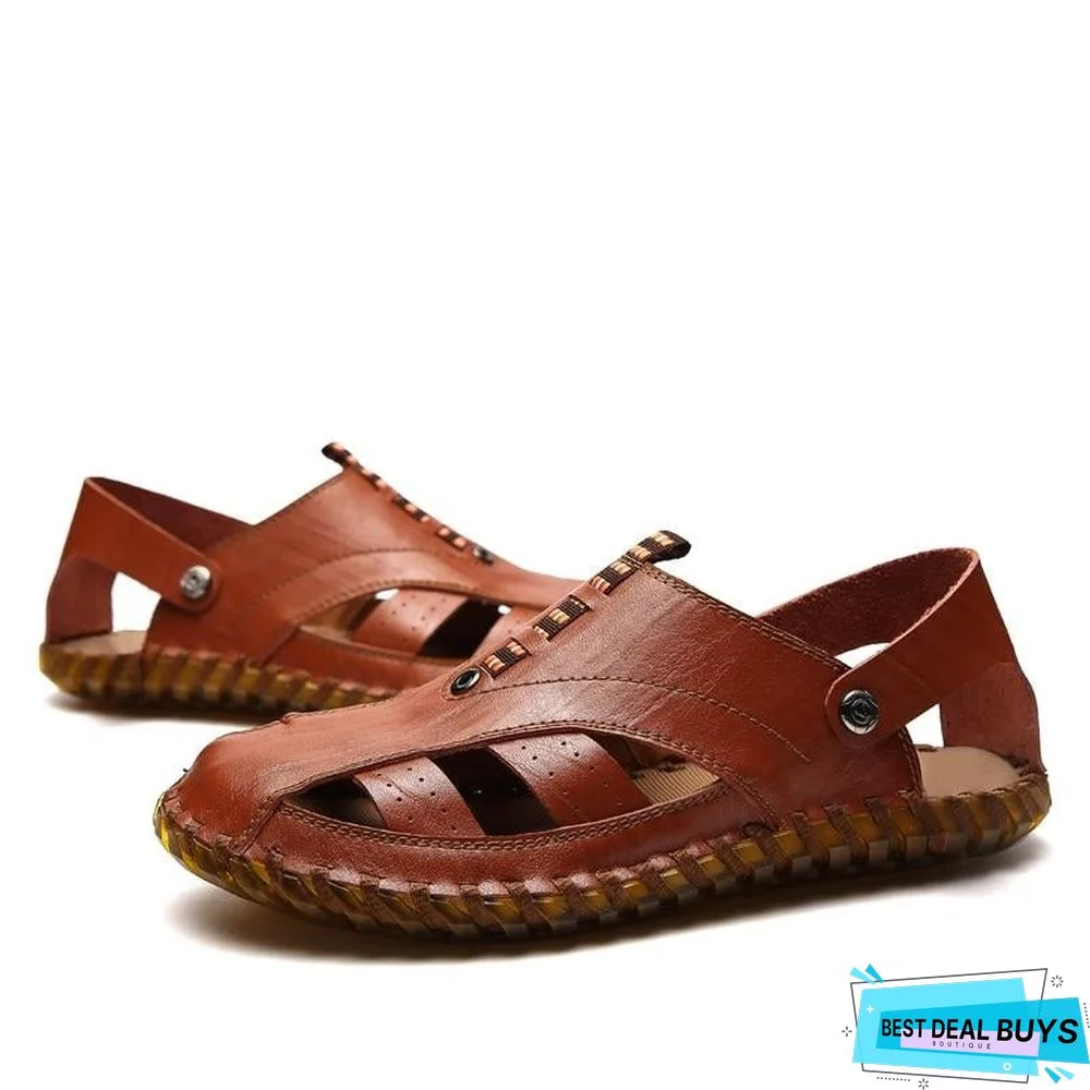 Men's Genuine Leather Sandals Breathable Beach Casual Sandal Shoes