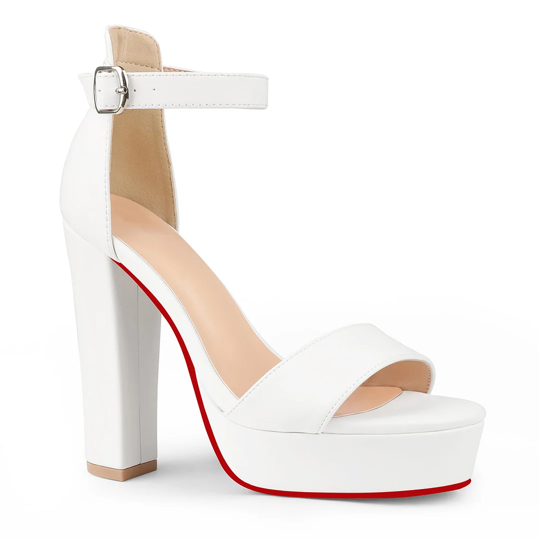 125mm Women's Platform Chunky Heels Ankle Strap Block Heeled Sandals Party Wedding Shoes Red Bottom Shoes-MERUMOTE