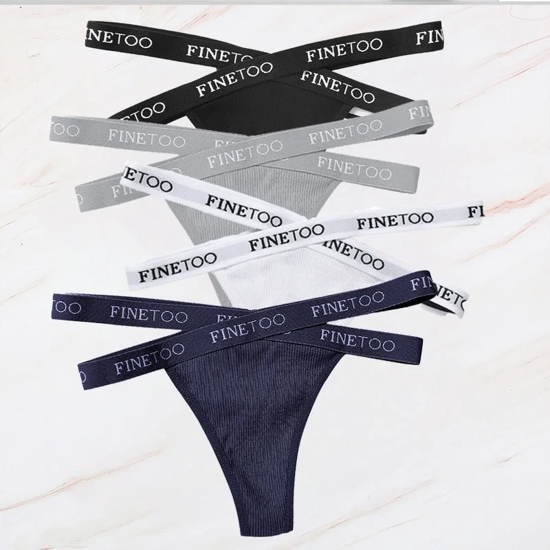 FINETOO 4PCS/Set M-XL G-string Women's Cotton Cross Strap Panties Letter Waisted Underwear Femme Thongs Sexy Hollow Out Lingerie