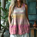 Women's Retro Cancer Awareness Ribbon Art Gradient Style Linen Sleeveless Tank Top - Image 2