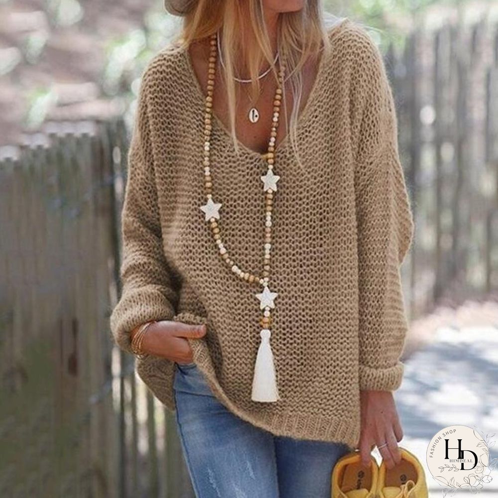V Neck Loose Hollow Soft Sweater