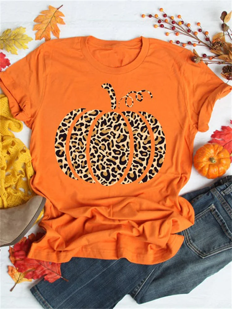 Leopard Pumpkin Graphic Comfy T Shirt