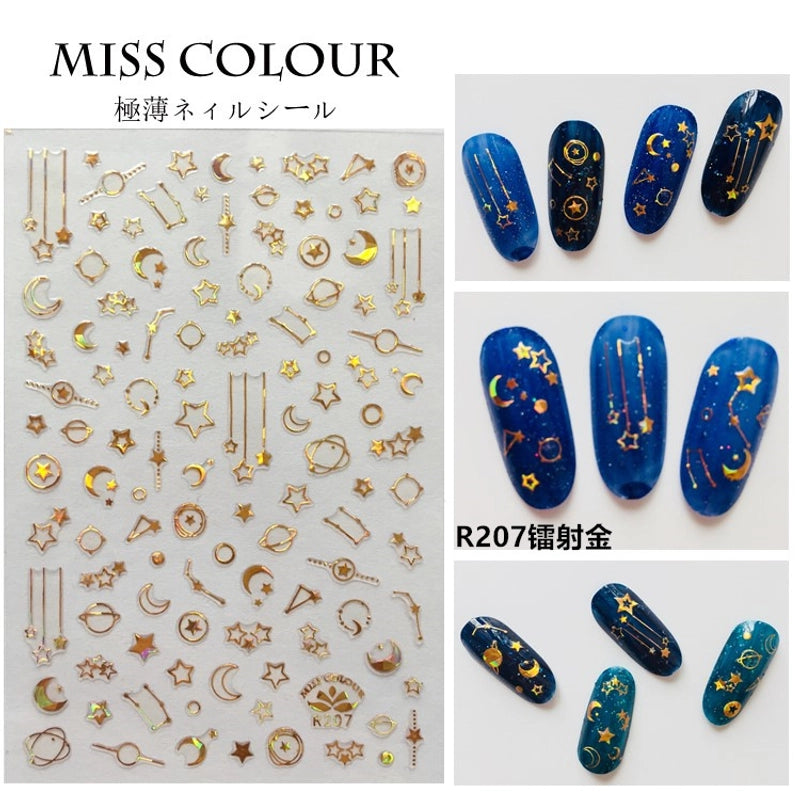 3D Star Moon Nail Stickers Phototherapy Nail Art Supplies Star Moon Nail Art Stickers R207 Nail Art Constellation Metal Jewelry