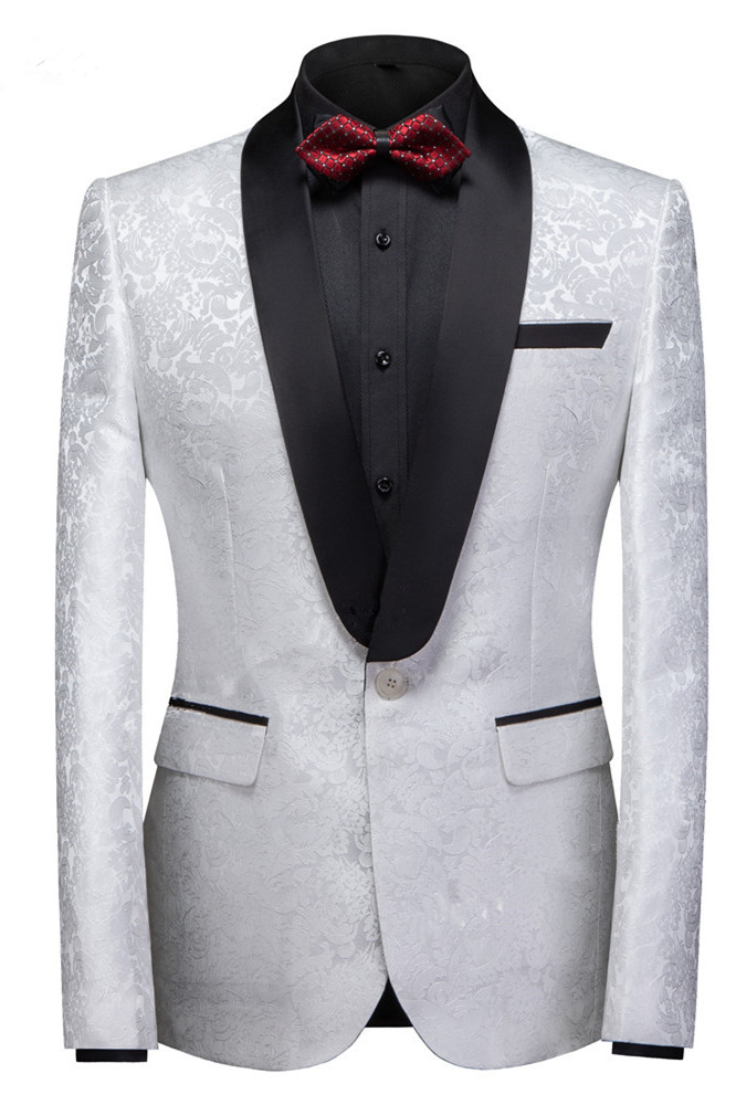 Bellasprom White Jacquard One Buttons Wedding Tuxedo With Shawl Lapel Bellasprom