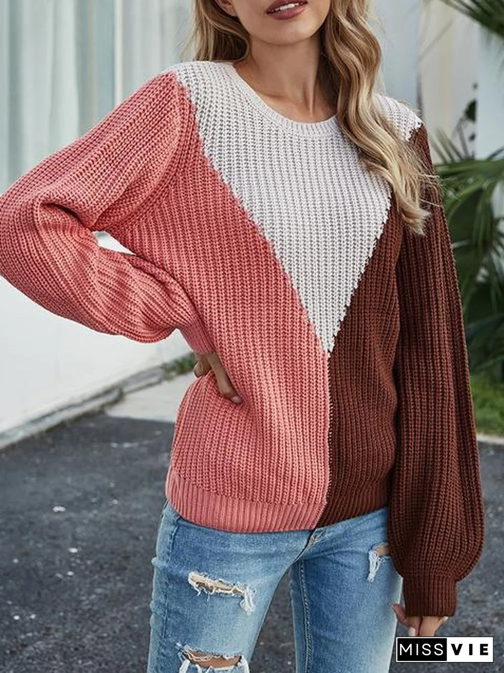 Color Block Knitting Jumper Sweater