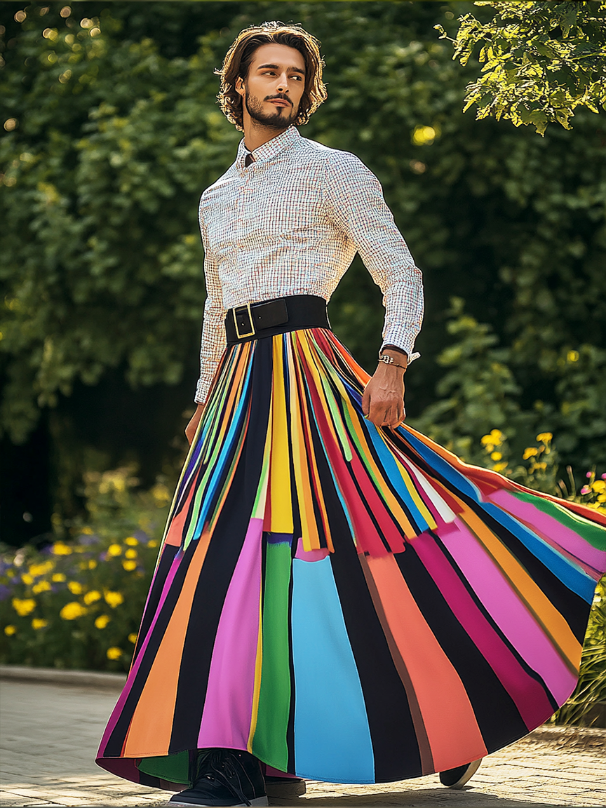 Rainbow Multi-Layered Men's Festival Carnival Skirt
