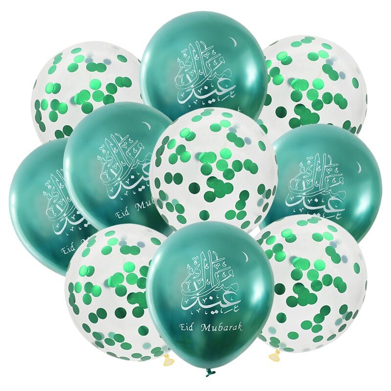 10pcs Eid Mubarak Confetti Latex Balloons Ramadan Kareem Eid Party Decor Muslim Islamic Festival Party Helium Metallic Globos