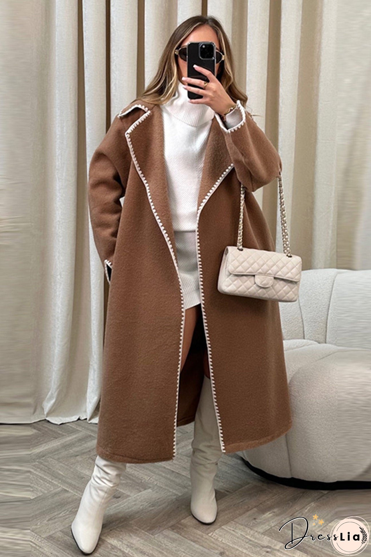 Lapel Lacework Open Front Long Coat