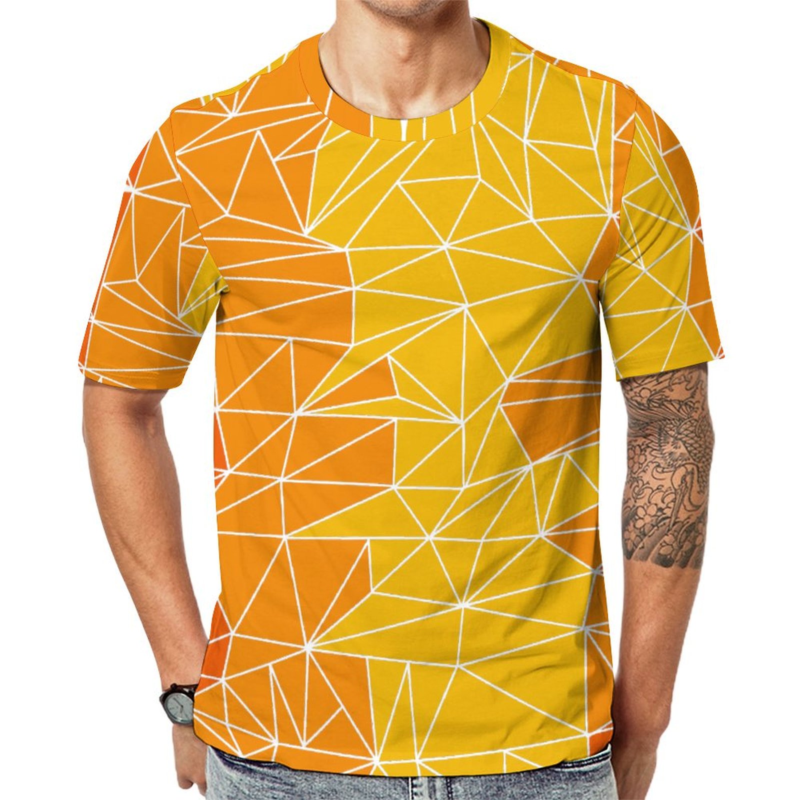 Yellow Orange Energetic Geometric Short Sleeve Print Unisex Tshirt Summer Casual Tees for Men and Women Coolcoshirts
