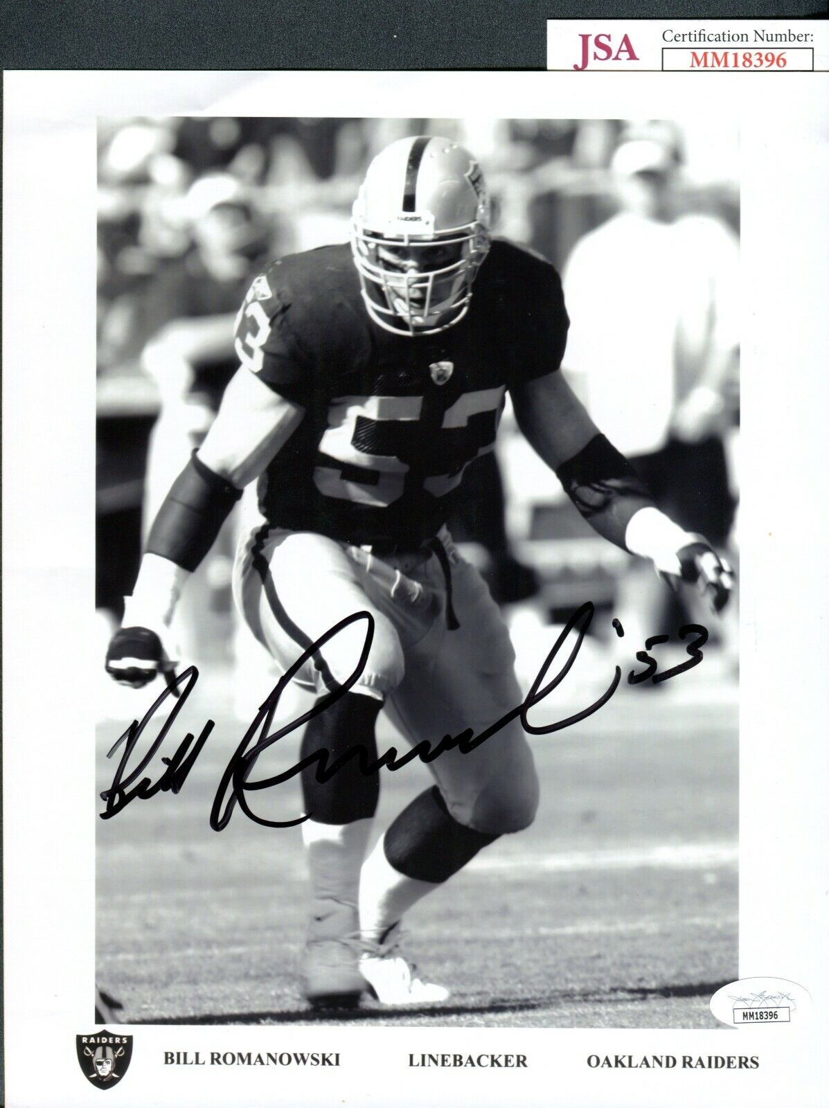 JSA Bill Romanowski Autographed Signed AUTO 8x10 Photo Poster painting Oakland Raiders TRB 561