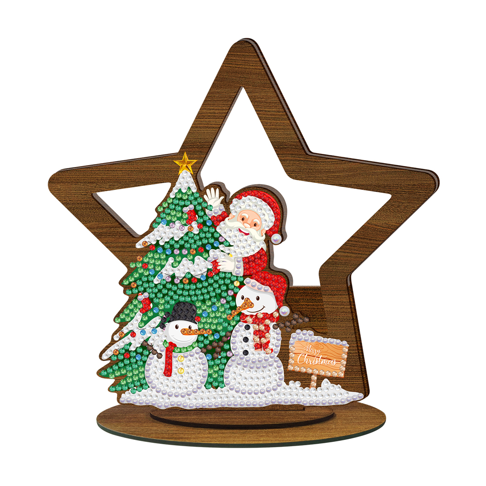 Wooden Christmas Ornament Single-Sided Special Shaped Crystal Bright Diamond gbfke