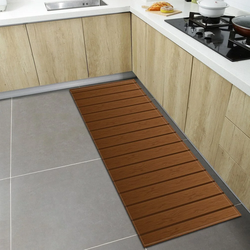 Wood Grain Kitchen Rugs Home Entrance Doormat Bedroom Living Room Decoration Carpet Hallway Balcony Bathroom Anti-Slip Floor Mat