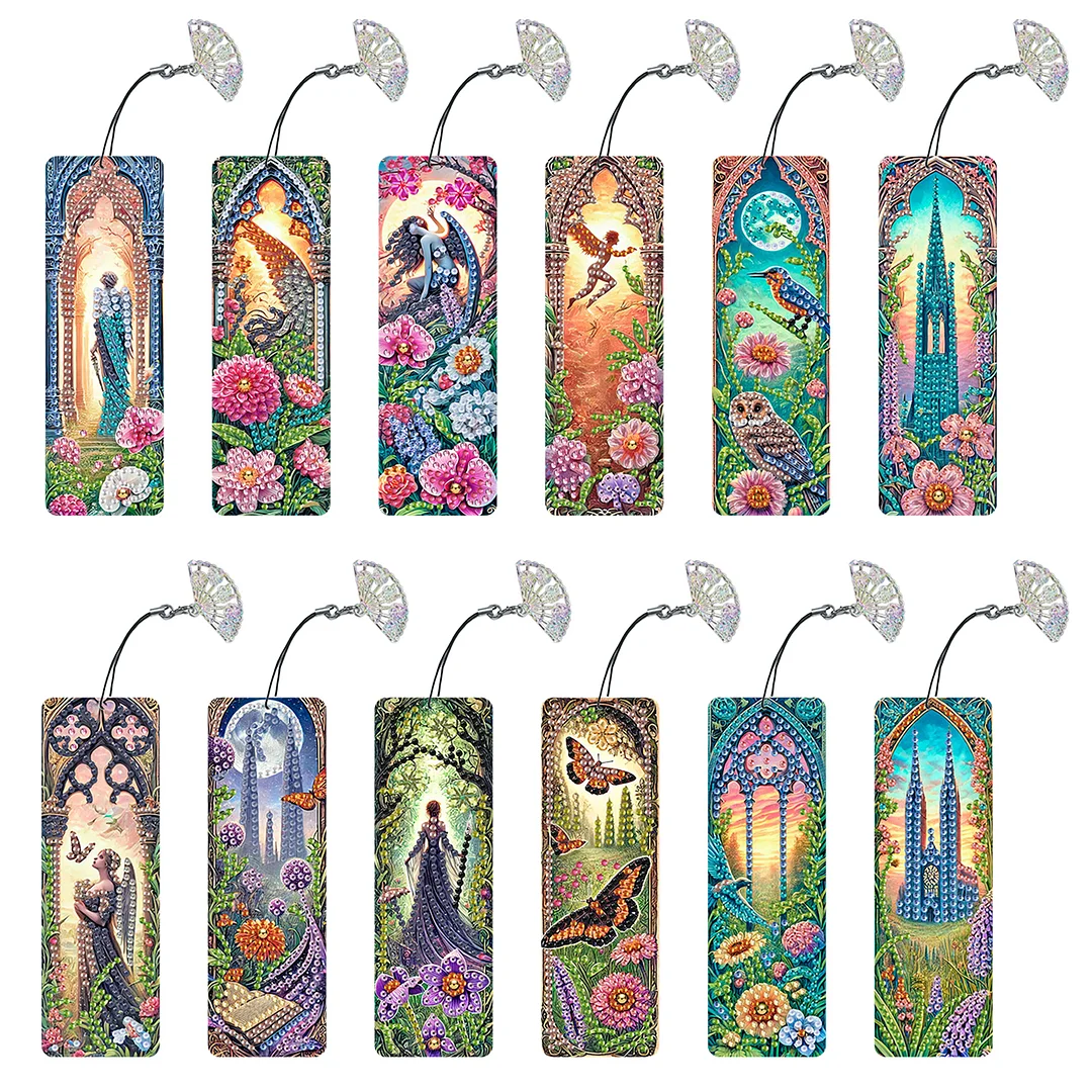 12Pcs Fairies and Flowers DIY Diamond Painting Bookmarks for Reading Enthusiasts