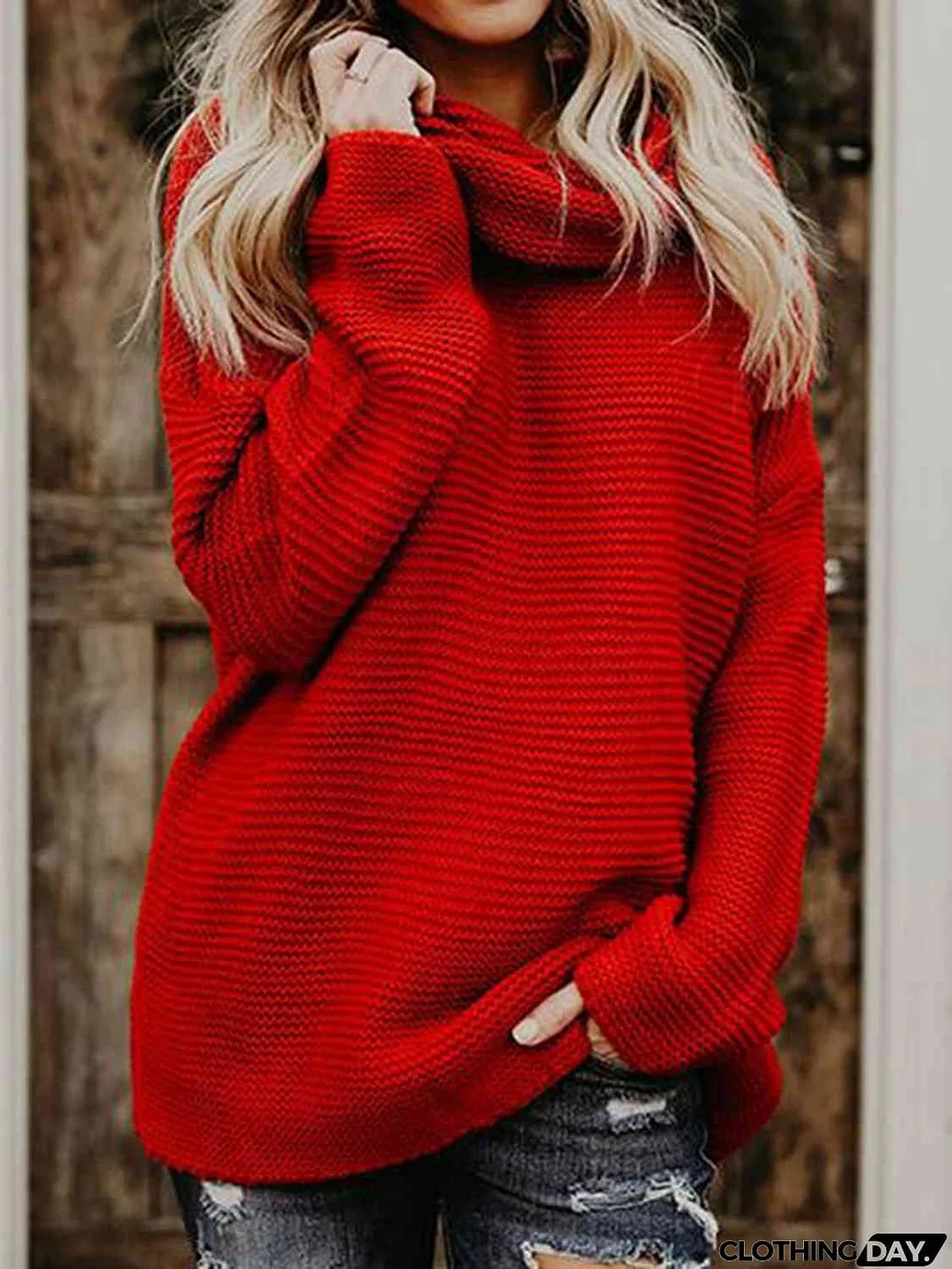Turtleneck Dropped Shoulder Slit Sweater