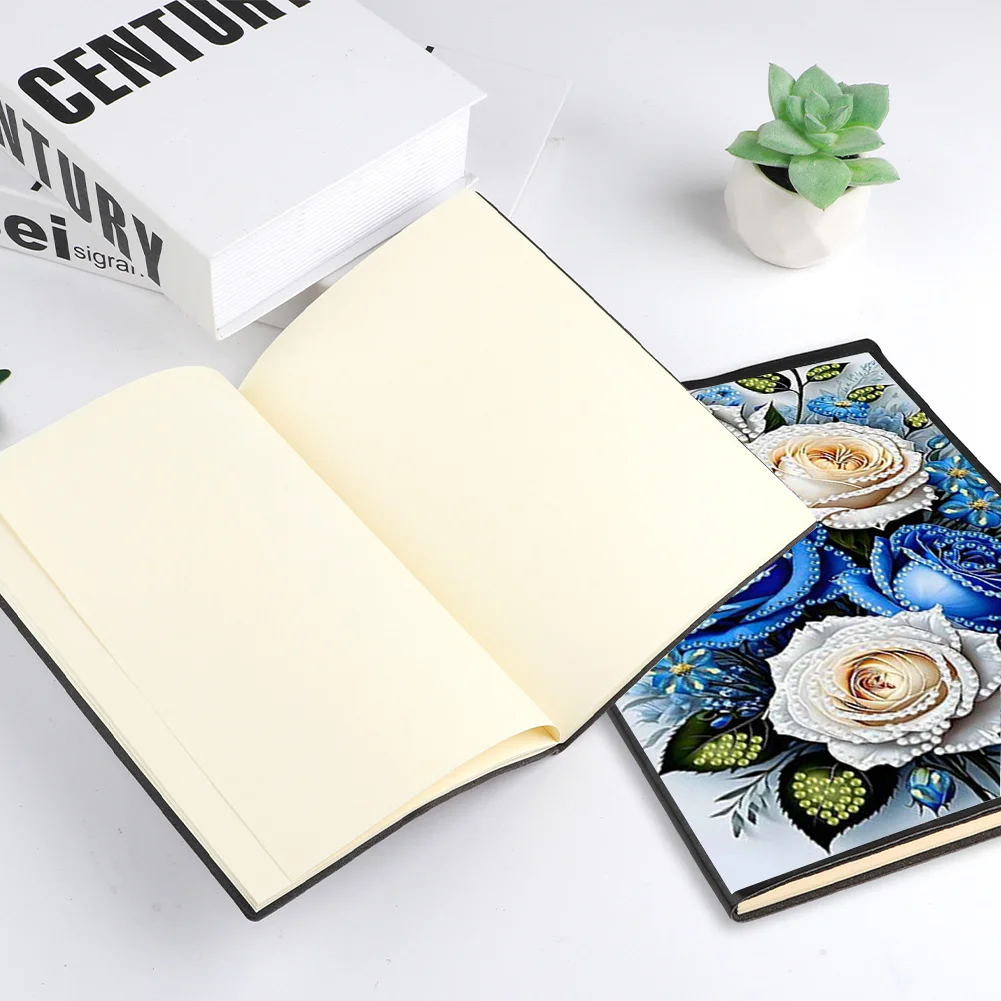 Roses 5D DIY Diamond Art Painting Notebook Kit (50 Pages A5 No Lines) Rhinestone Art Painting Notebook Kit for Adults Beginners Holiday Birthday Gift