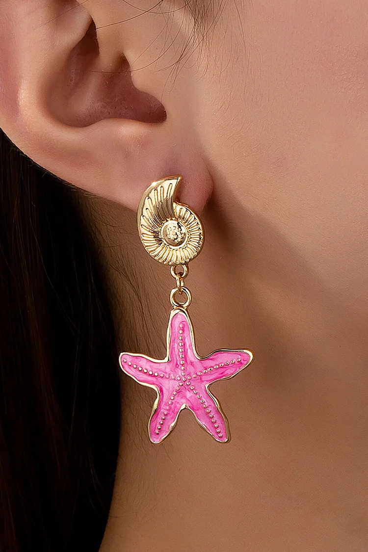 Starfish Pendant Alloy Conch Vacation Dangle Earrings