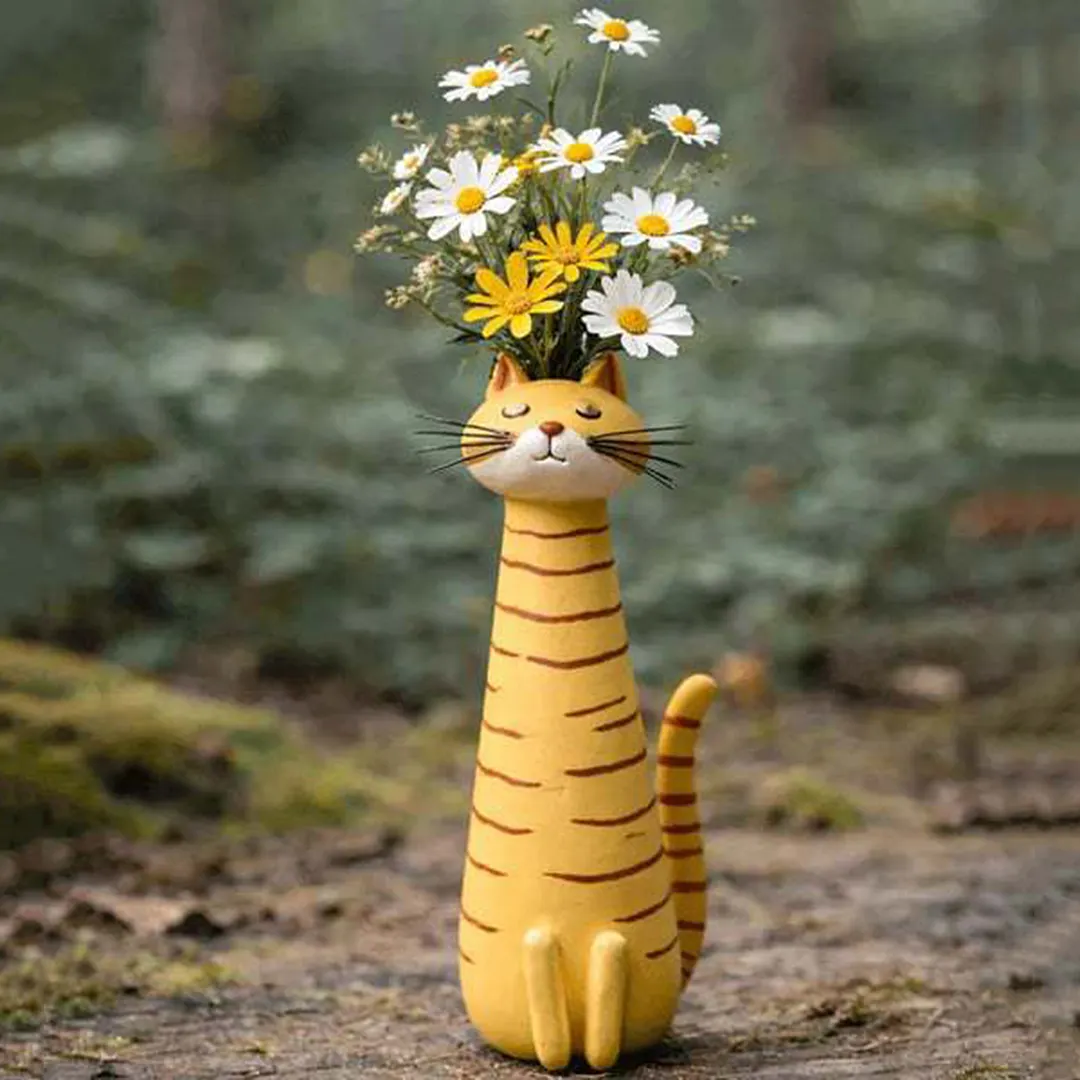 Handcrafted Quirky Cat Vase Modern Whimsical Resin Cat Flower Vase Creative Ornament for Living Room Office Study Home Decoration