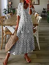Women's Shift Dress Short Maxi Dress half Sleeve Floral Print Summer Fall V Neck Casual Geometric Printed Dress