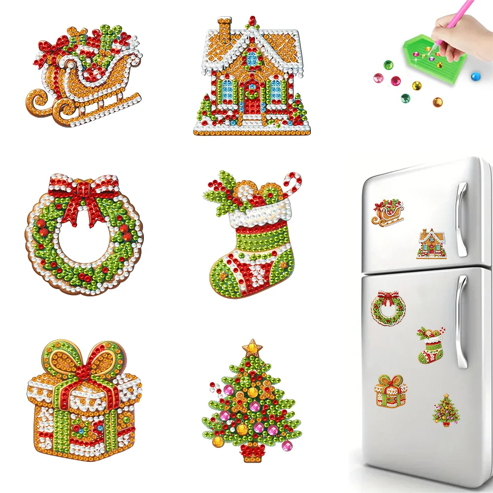 6Pcs Christmas Cookie Diamond Painting Refrigerator Magnets Diamond Art Kits