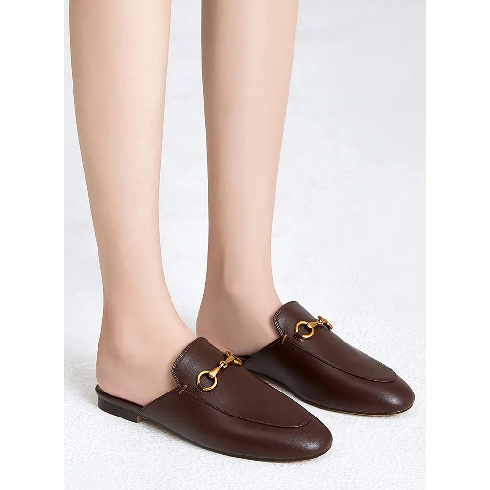 Red Heart Buckle Coffee Mules Shoes-vocosishoes