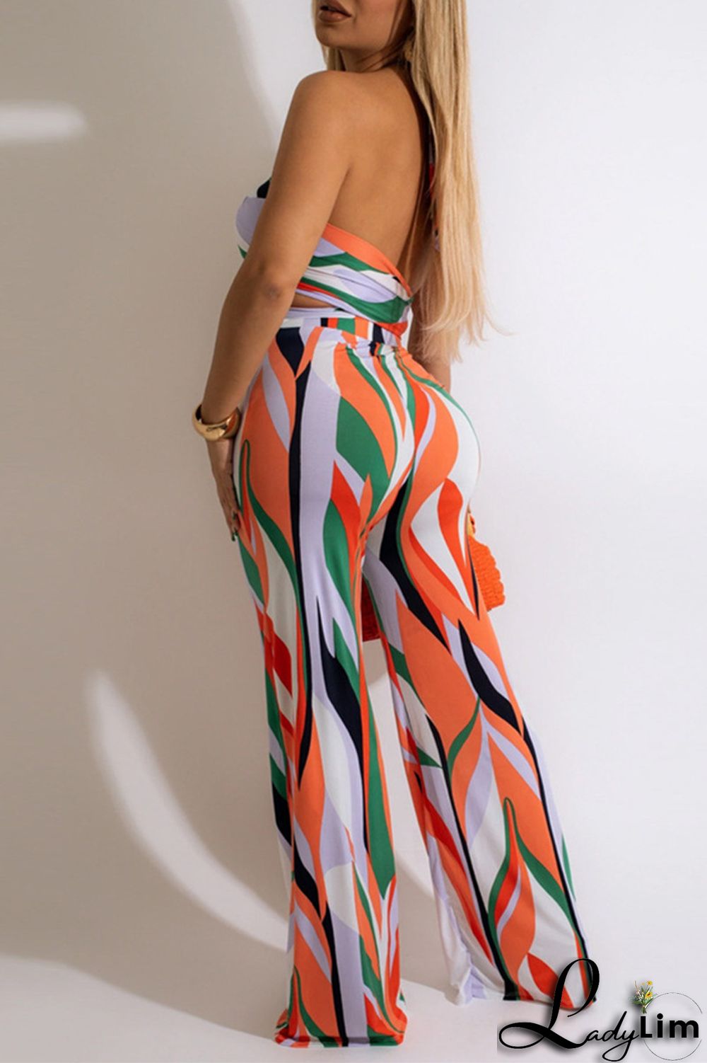 Purple Fashion Sexy Print Bandage Backless Halter Sleeveless Two Pieces