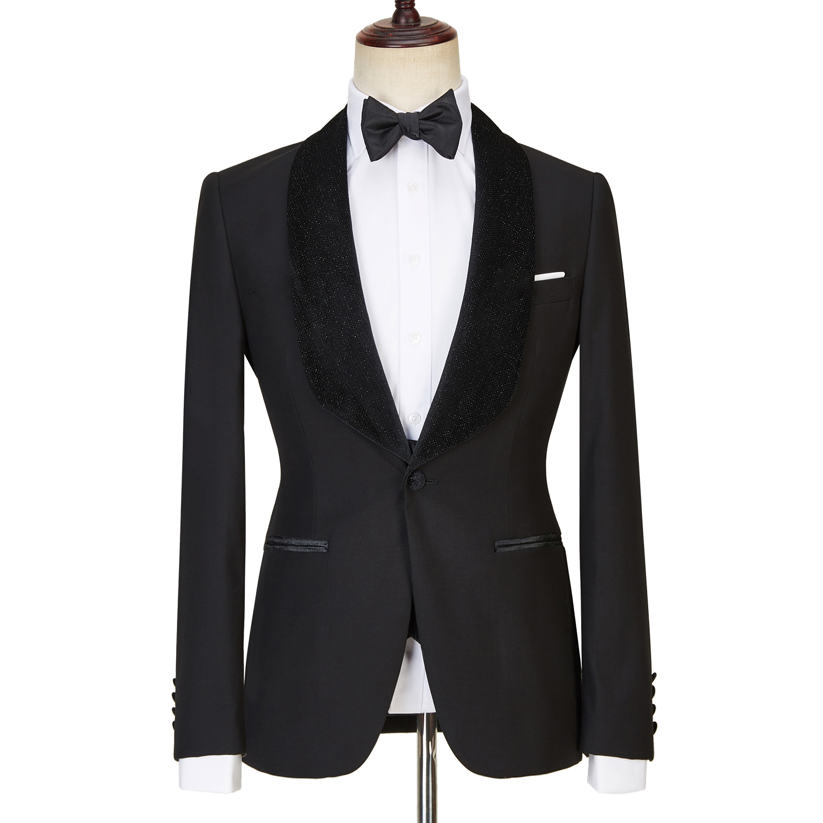 Miabel  Modern  Black  Shawl Lapel Three Pieces Sparkle Men Wedding Suits