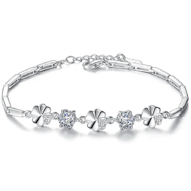Buzzdaisy Femme White Gold Silver color Clover Crystal Jewelry Bracelet