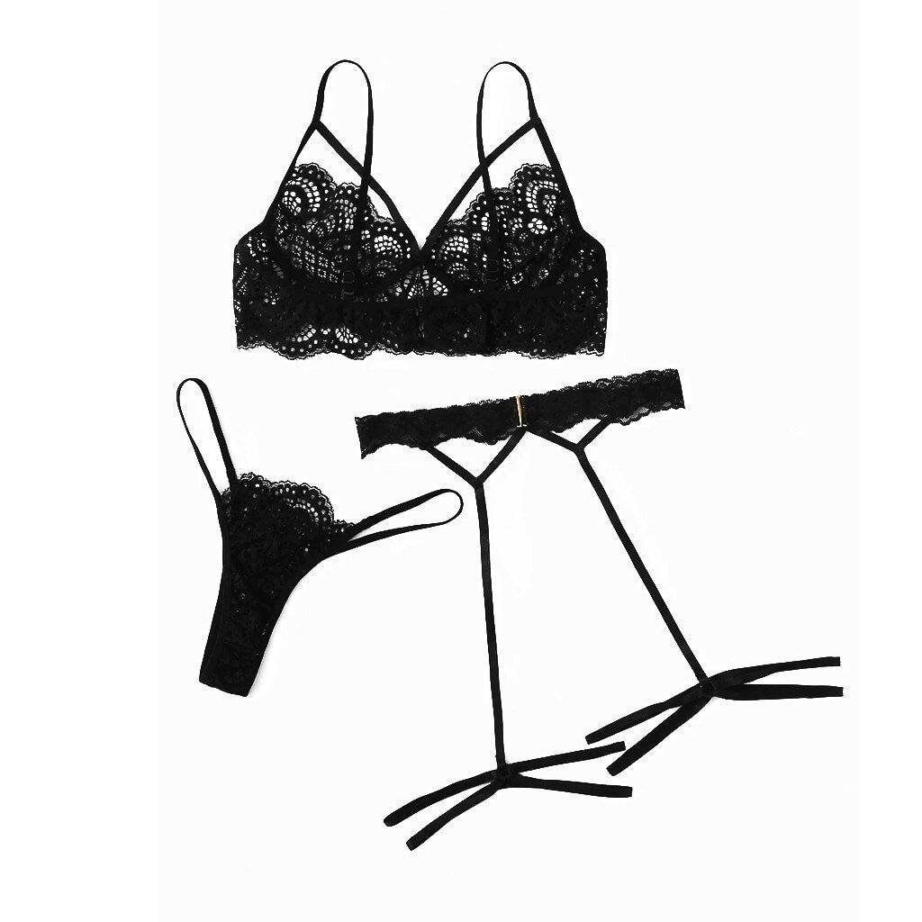 Sexy Lingerie Bra Set Women's Sexy Lace Red Sling Bra Thong Garter Underwear Set S-XL Sleepwear Lingerie Sets Lenceria