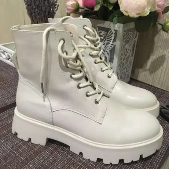 Meotina Women Genuine Leather Motorcycle Boots Round Toe Lace Up Shoes Thick Med Heel Ladies Ankle Boots 2021 Autumn Winter 40
