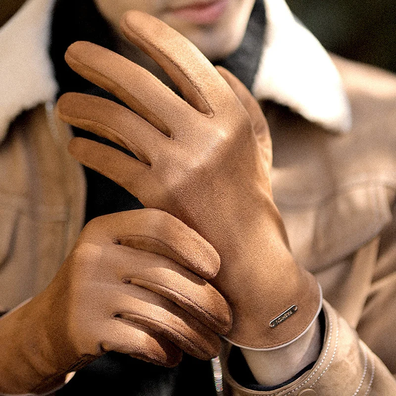 Outdoor Riding Suede Plus Velvet Thick Non-slip Touch Screen Gloves