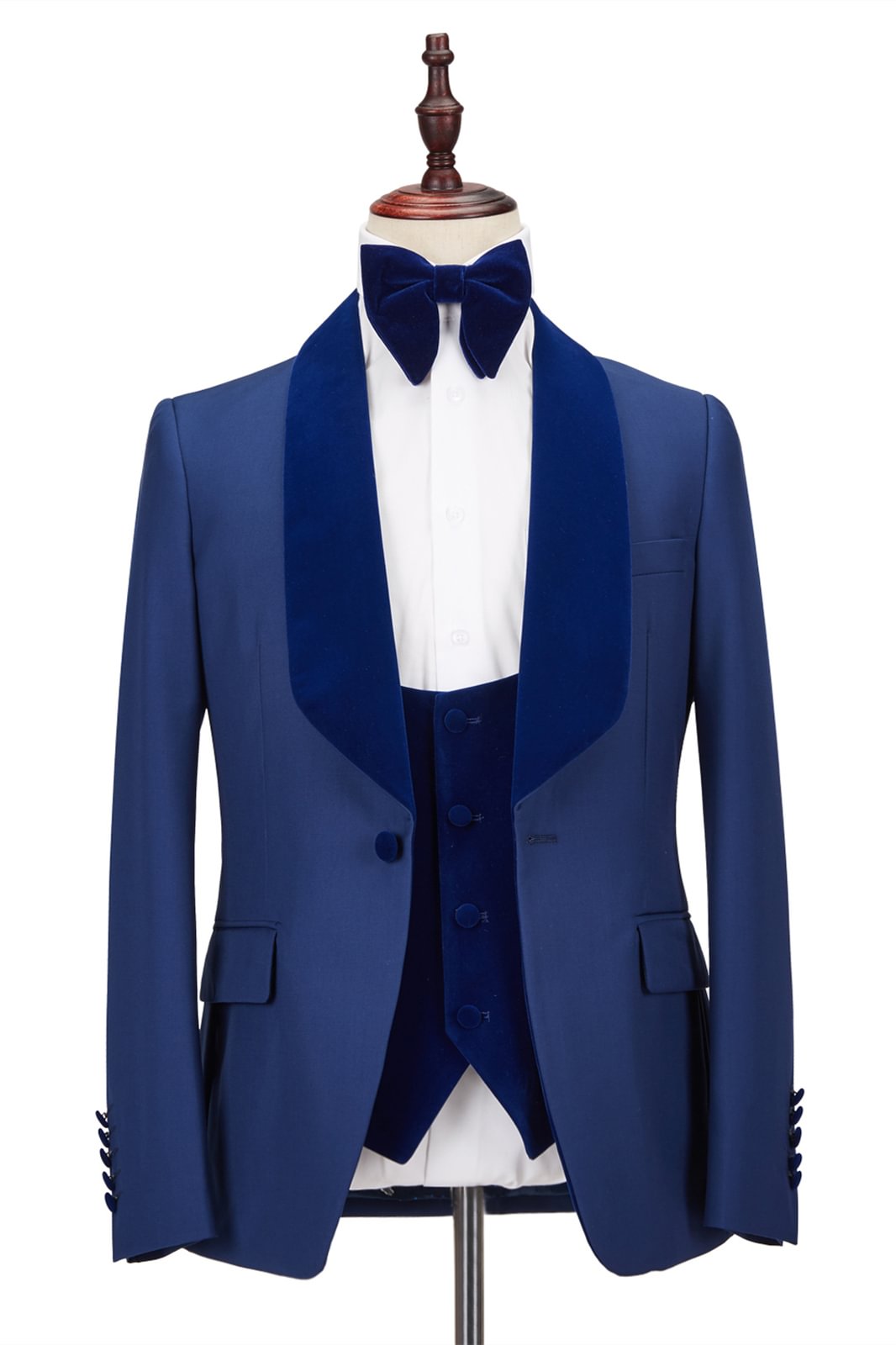 Royal Blue One Button Stitching Velvet Shawl Lapel Men's Formal Prom Suit Wedding Tuxedos Online | Ballbellas Ballbellas
