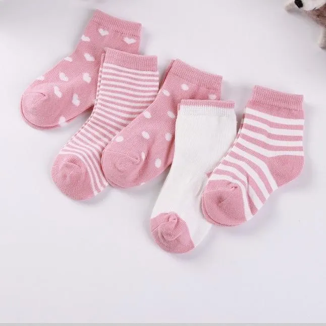 5 Pairs/lot 0 to 6 Years Kids Soft Cotton Socks Boy Girl Baby Cute Cartoon Warm Stripe Dots Fashion School Socks Autumn Winter