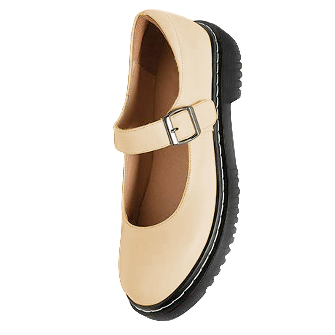 Leather Round Toe Strappy Platform Comfy Mary Janes for Ladies
