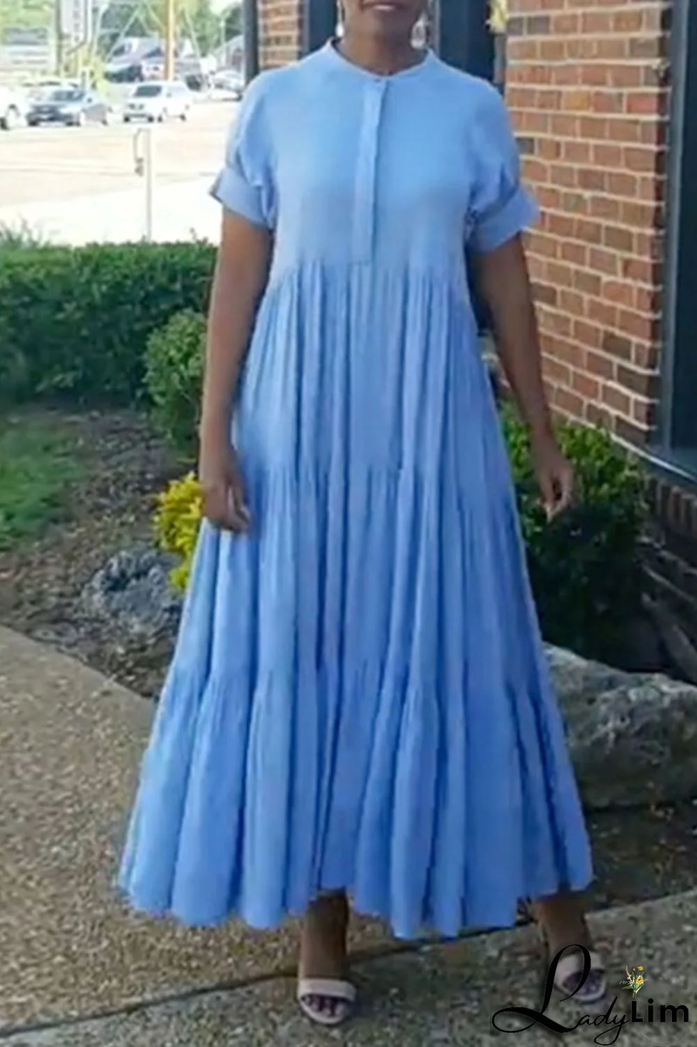 Black Casual Solid Patchwork Fold O Neck A Line Dresses