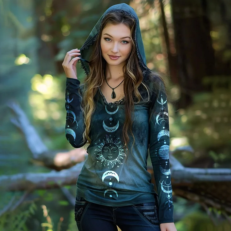 Women's Moon Sun Inspired Tribe Totem Hoodie