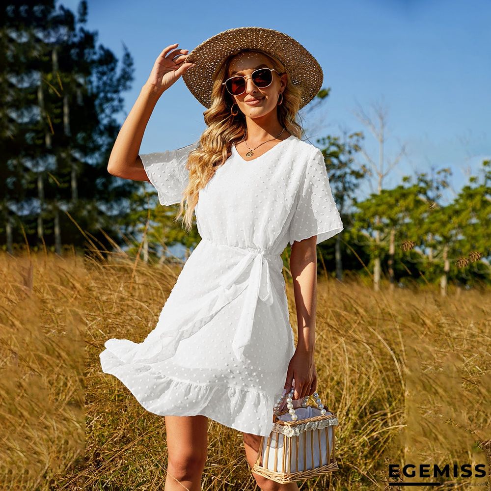Chiffon Waistband Ruffled Skirt White Dresses | EGEMISS