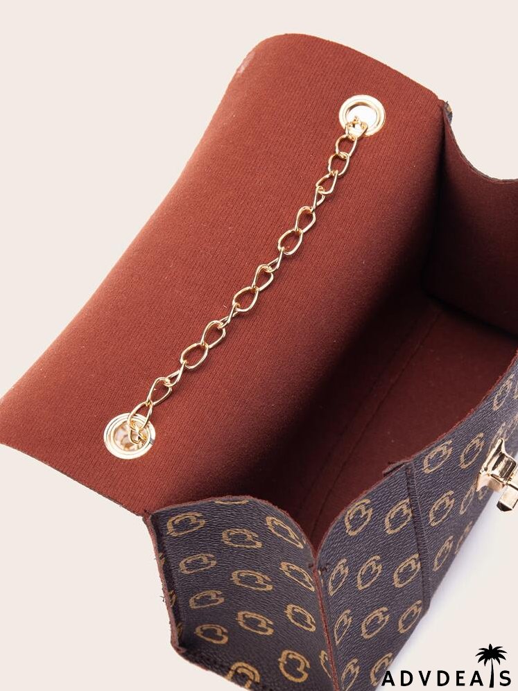 Allover Graphic Turn-lock Satchel Bag