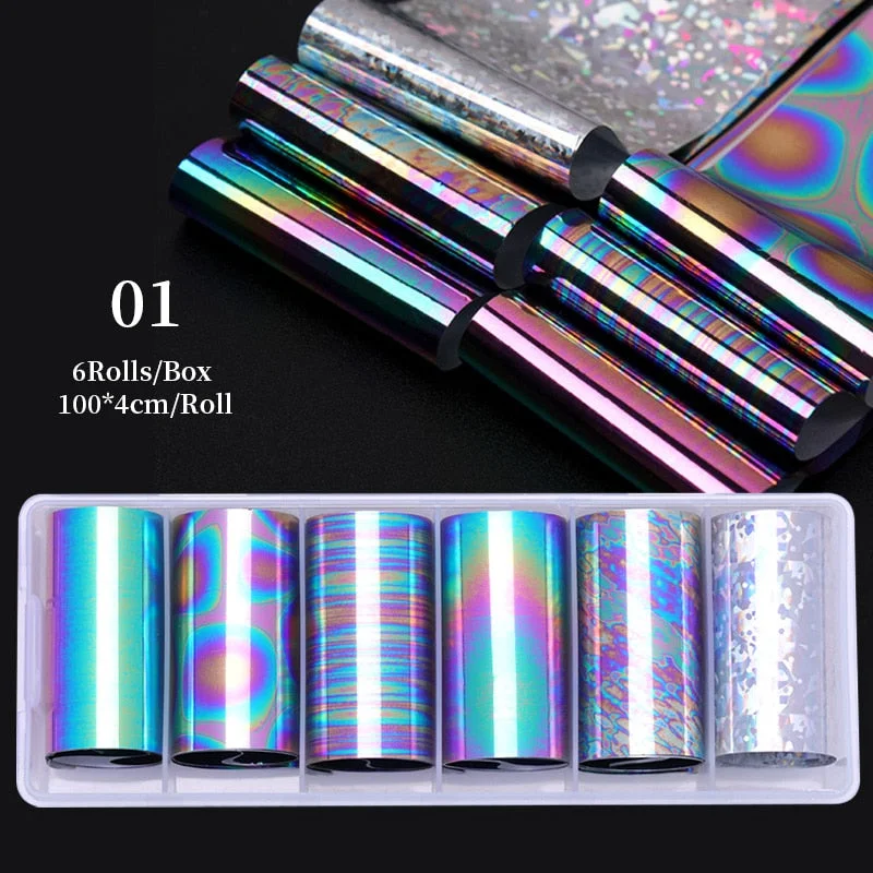 Luxury Iridescent Transfer Foil Paper Sticker Designer Set Nail Art Decal Adhesive Tropical Star 3D Art Decoration