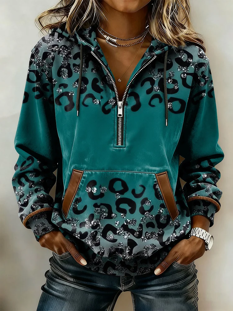 Women's Casual Retro Western Zipper Thick Sweatshirt 